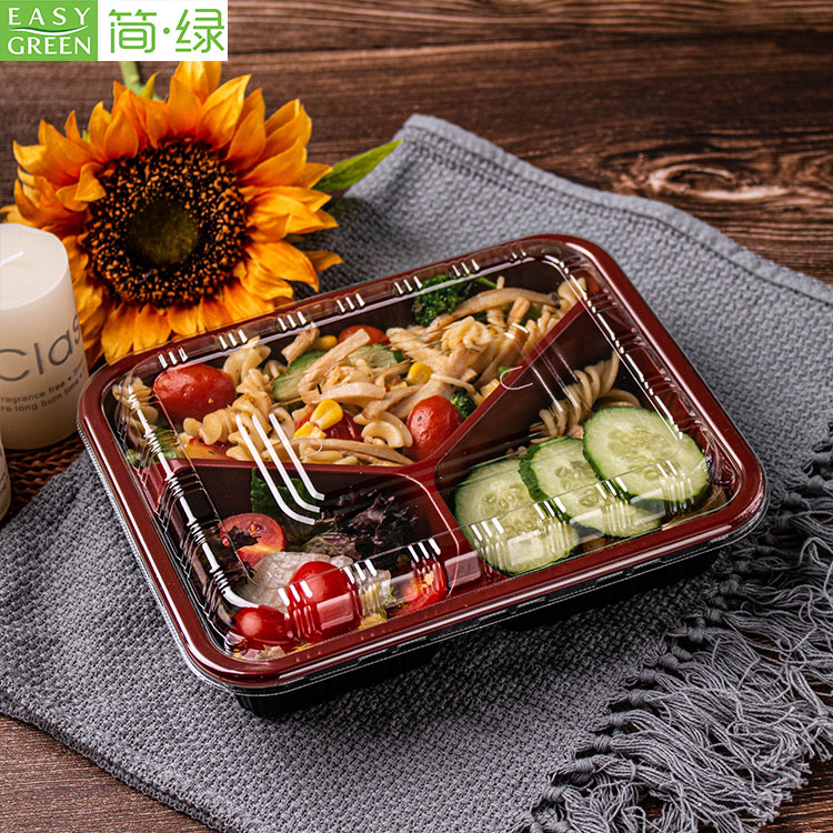 Disposable Plastic Bento Lunch Box For Microwavable PP With 3