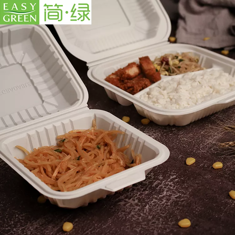Disposable Food Containers Fast Meal Tray Biodegradable Lunch Box For Take  away Corn Starch Container