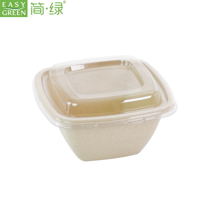 CS500 Square Bagasse Takeaway Food Bowl with Clear Lid