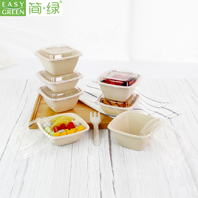 CS350，CS500 Square Bagasse Takeaway Food Container with Clear Lid