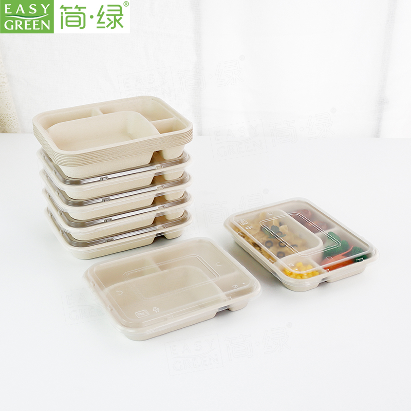 CJ305 Compostable 4 Compartment Paper Plates with Lid