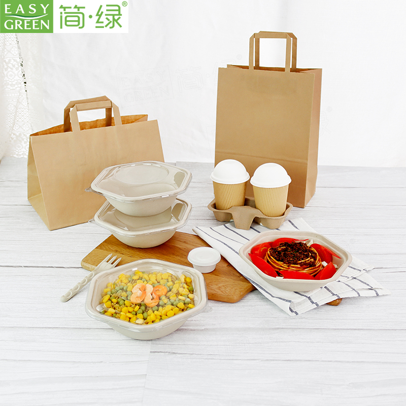 CBH750/CBH1000 Bagasse Hexagonal Disposable Take Out Food Containers with Lid